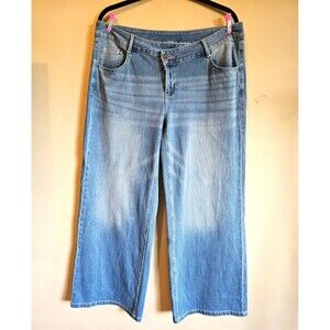 Halara Flex Denim Wide Leg Stretch Asymmetrical Size large regular